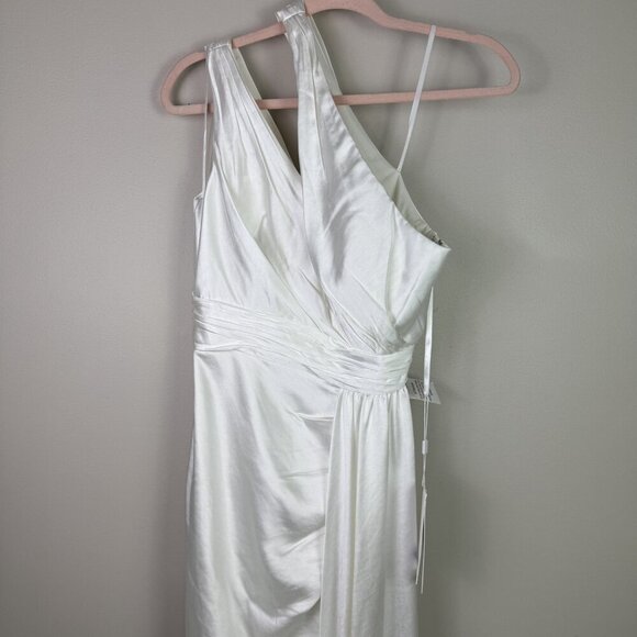 Mac Duggal Dress Womens 2 White One Shoulder Gown Asymmetric Satin Formal 49006 - Picture 5 of 10
